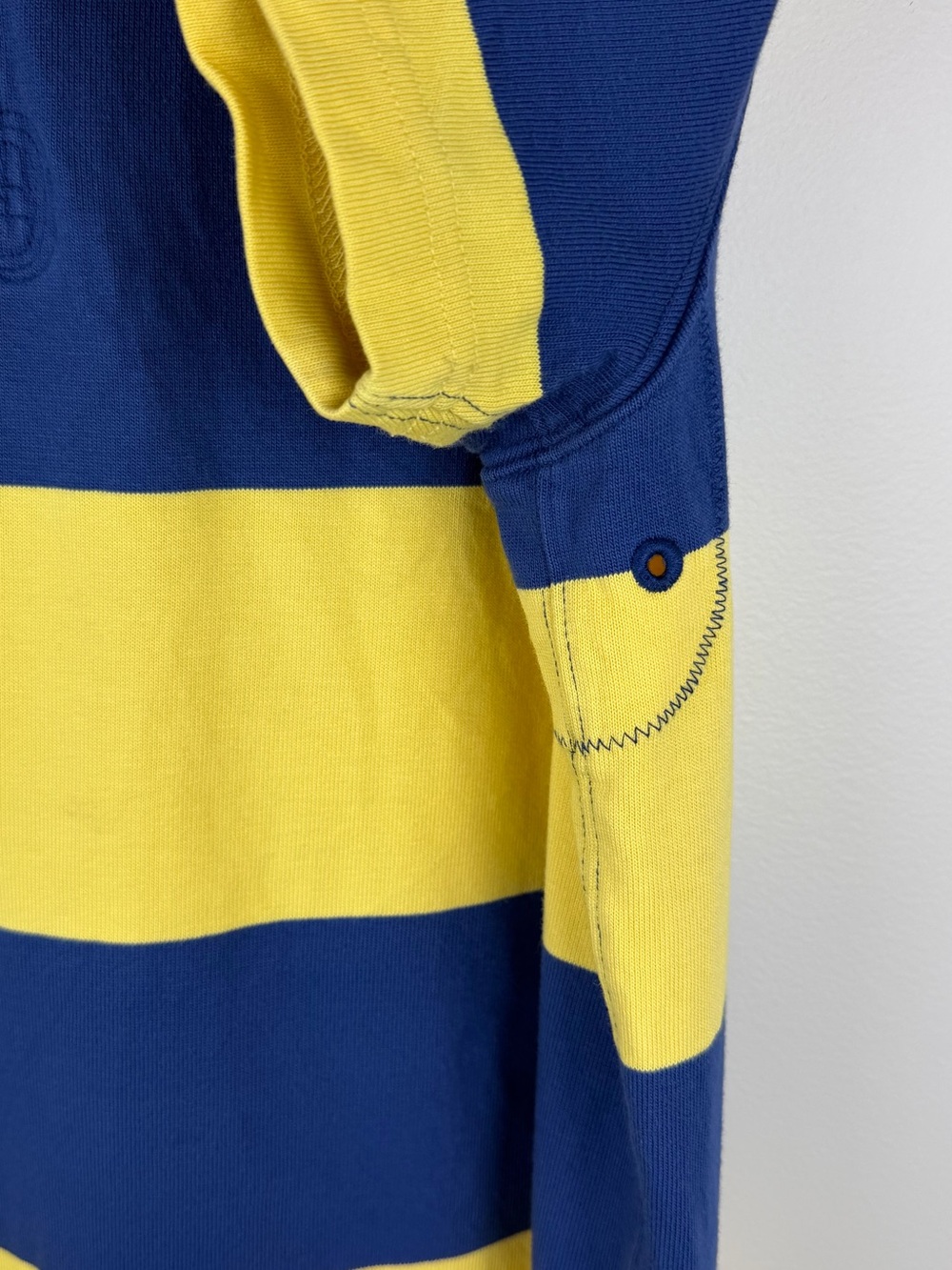 J. Crew | Preppy Short Sleeve Wide-Stripe Rugby Polo Yellow & Blue | M - Picture 4 of 8